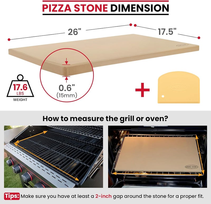 Unicook XX-Large Pizza Stone 26"x17.5"x0.6" for 36"/48" Home and Commercial Ovens, Rectangular Baking Stone, Ideal for Baking Crispy Pizzas, Bread and Cookies, Weighs 17.6 lbs, Does Not Fit 30"Ovens - Image 2